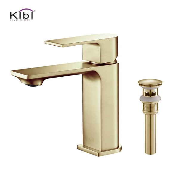 Kibi Mirage Single Handle Bathroom Vanity Sink Faucet with Pop Up Drain C-KBF1001BG-KPW100BG